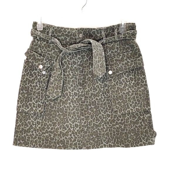 Marissa Webb Collective Leopard Tie Waist Belted Mini Skirt Green Womens Size 10 - Picture 3 of 10